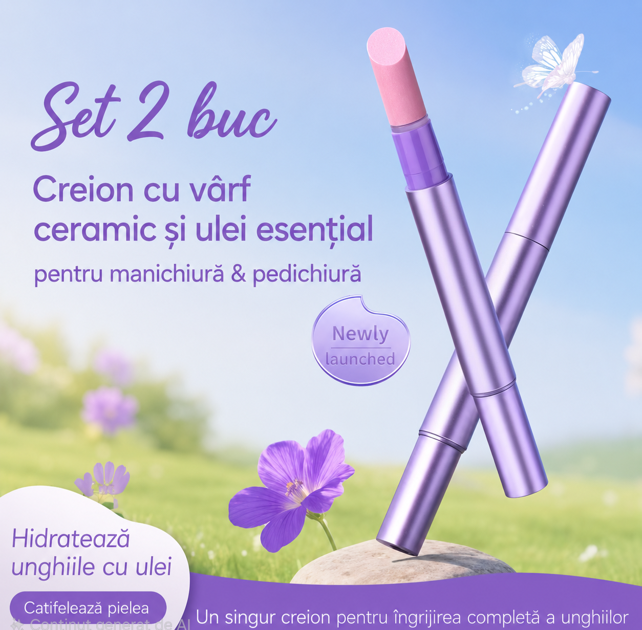 Set 2 buc Creion cu vârf ceramic și ulei esențial pentru manichiură & pedichiură